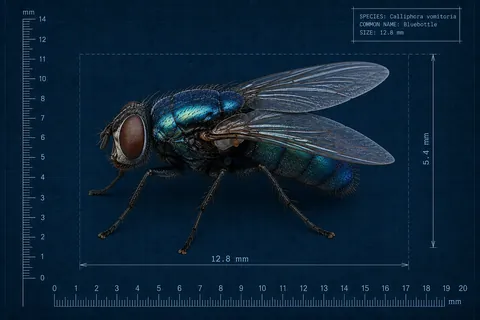 Blueprint specimen drawing of a bluebottle