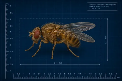 Blueprint specimen drawing of a fruit fly