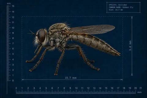 Blueprint specimen drawing of a robber fly